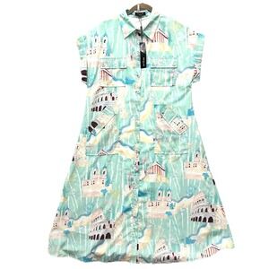 Beulah Style 70's Rome Roma L Large Shirt Dress NWT Blue Pockets Travel
